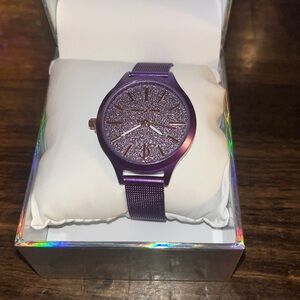 NWT Juicy Couture Los Angeles Glitter Purple Metal Band Watch